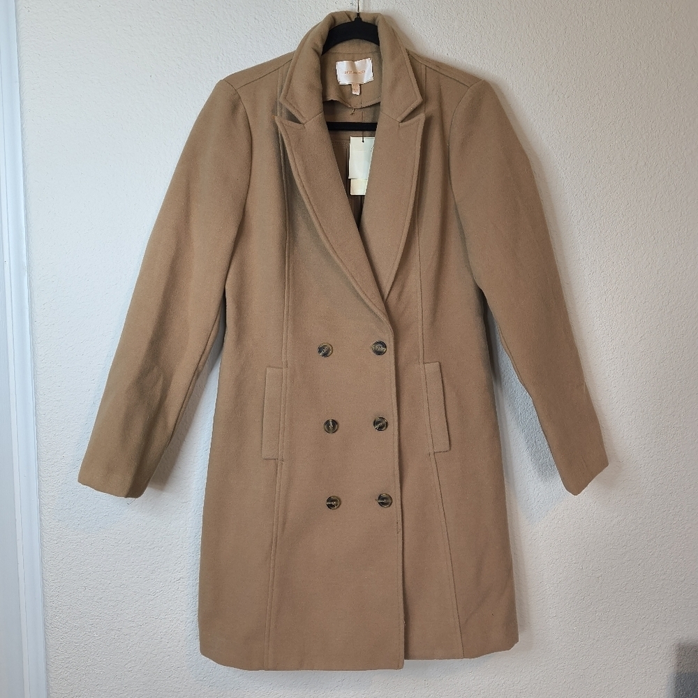 Skies Are Blue Classic Double Breasted Wool Blend Trench Coat Size Medium NWT